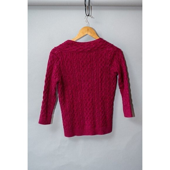 Eddie Bauer  Cotton cable knit chunky V-neck sweater | Beet red/pink | XS - Picture 3 of 4